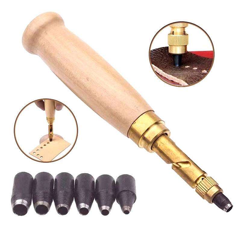 6 In 1 Automatic Belt Punch Punching Multi-scalp Anechoic Belt Punch(Wood Color)