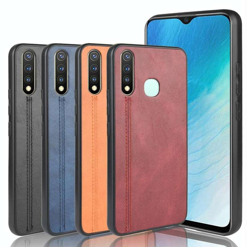 For Vivo Y19 Shockproof Sewing Cow Pattern Skin PC + PU + TPU Case(Blue)
