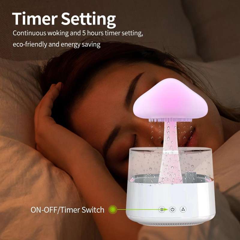 CH08 450ml Rain Humidifier Mushroom Cloud Colorful Night Lamp Aromatherapy Machine, Style: With R...