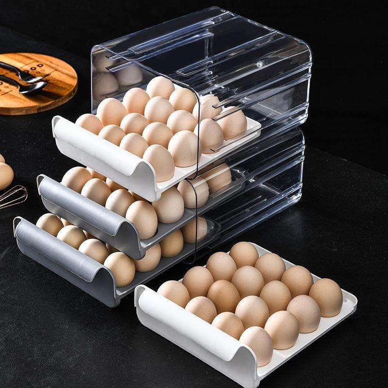 Household Double-Layer Drawer Type Egg Storage Box(Gray)