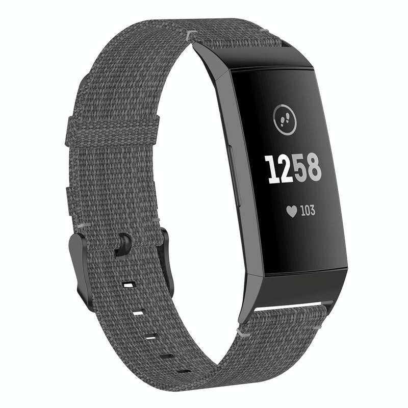 For Fitbit Charge 4 / Charge 3 / Charge 3 SE Stainless Steel Head Grain Nylon Denim Replacement S...