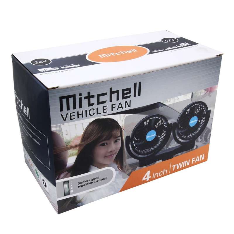 HUXIN HX-T605E 7W 360 Degree Adjustable Rotation Clip Two Head Low Noise Mini Electric Car Fan wi...