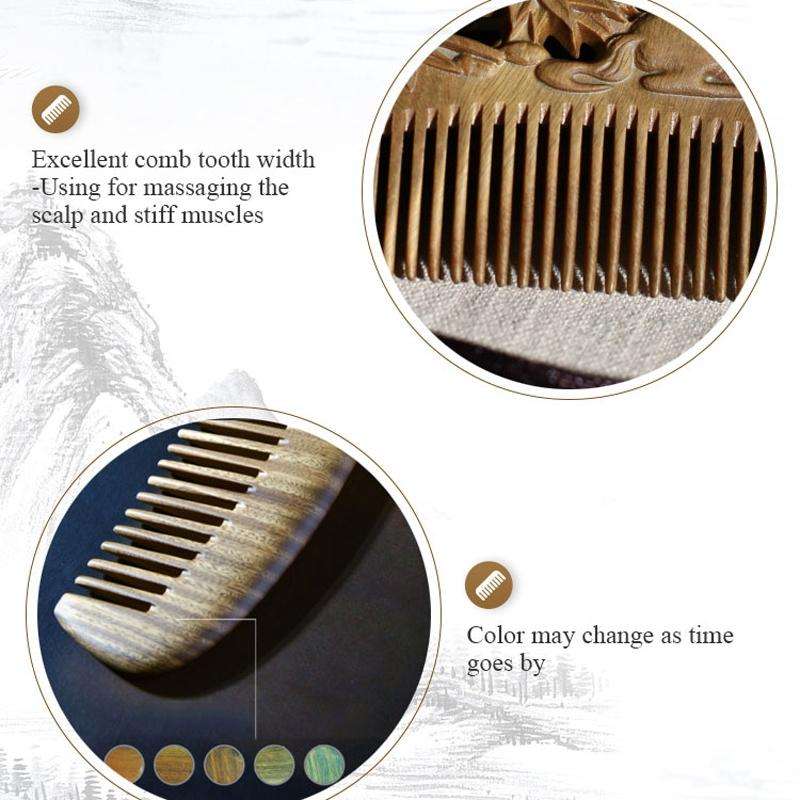 8cm Friend Green Sandalwood Retro Style Carved Portable Wooden Comb