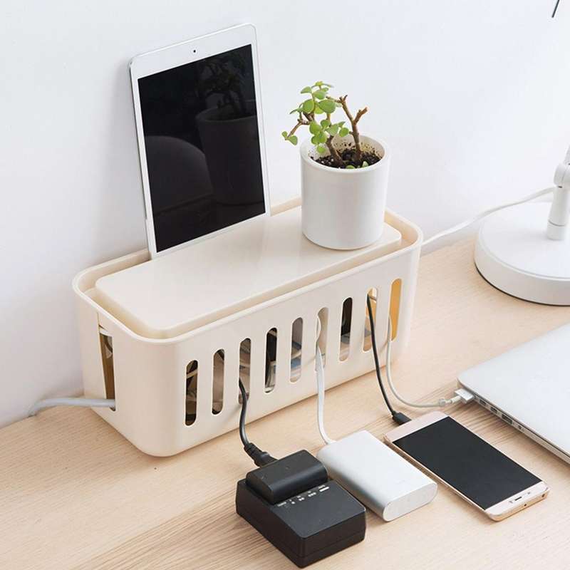 Safety Household Desktop Power Cable Storage Box Charger Socket Organizer(Yellow)