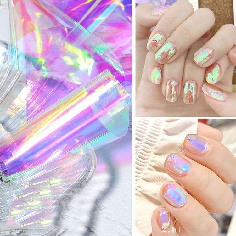 Ice Cube Nail Art Accessories Nail Art Aurora Colorful Cellophane, Specification type: 5cm x 100M...