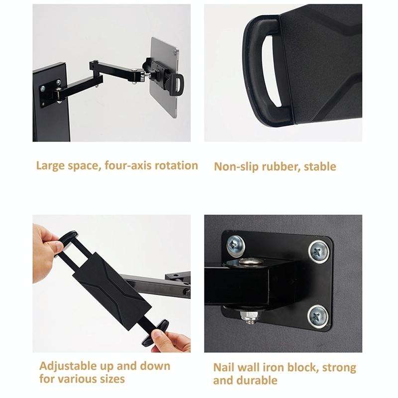 Wall Mount Tablet Cell Phone Stand Long Arm Stretchable Holder for 4-13 Inch Devices(3 Sections)