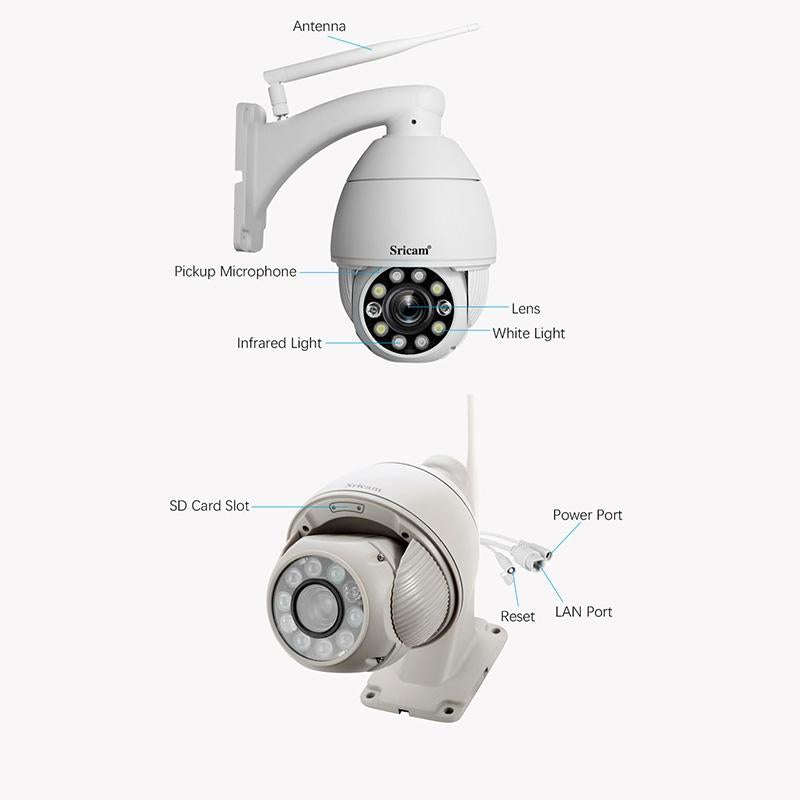 Sricam SP008C 5MP 10X Zoom IP66 Waterproof CCTV WiFi IP Camera Monitor, Plug Type:AU Plug(White)