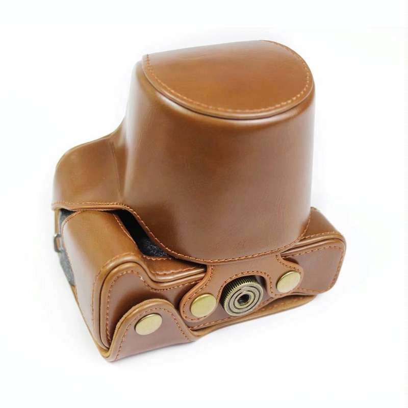 Full Body Camera PU Leather Case Bag with Strap for Canon EOS M6 Mark II (15-55mm Lens) (Brown)