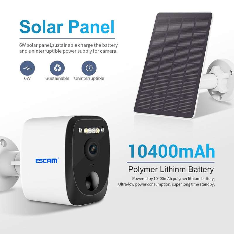 ESCAM QF370 3MP Cloud Storage PT WIFI Solar Panel IP Camera with PIR Alarm Support Night Vision &...