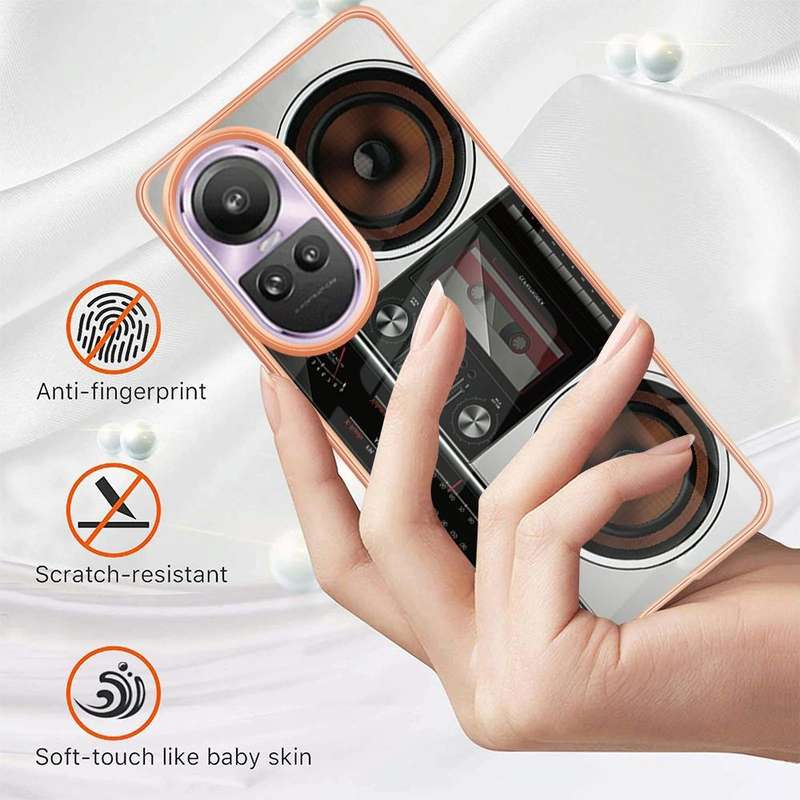 For OPPO Reno10 Pro 5G Global Electroplating Marble Dual-side IMD Phone Case(Retro Radio)