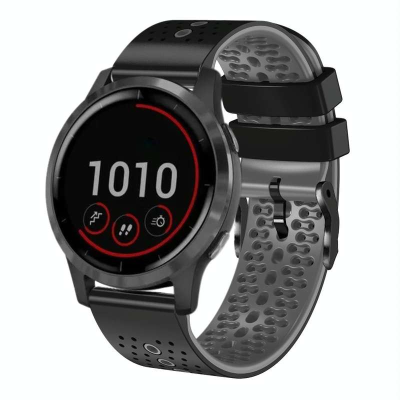 For Garmin vivoactive 4 22mm Perforated Two-Color Silicone Watch Band(Black+Grey)