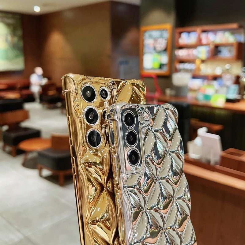 For Samsung Galaxy S22 Ultra 5G Rhombic Texture Electroplated TPU Phone Case(Gold)