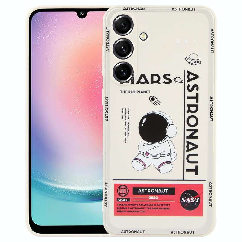 For Samsung Galaxy A24 Astronaut Pattern Silicone Straight Edge Phone Case(Mars Astronaut-White)