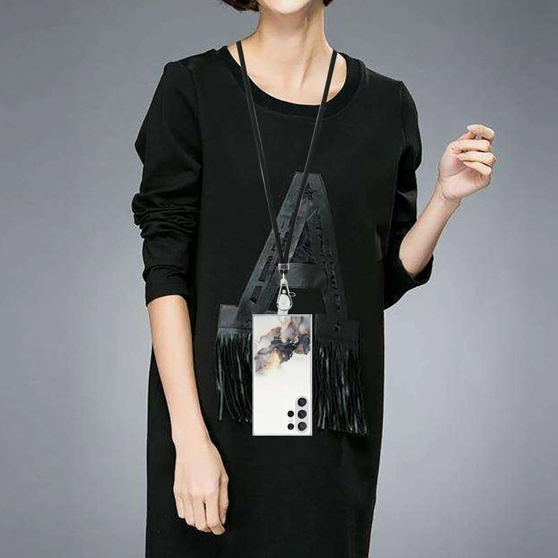 For Samsung Galaxy S23 Ultra 5G Hollow Marble Pattern TPU Shockproof Phone Case with Neck Strap R...