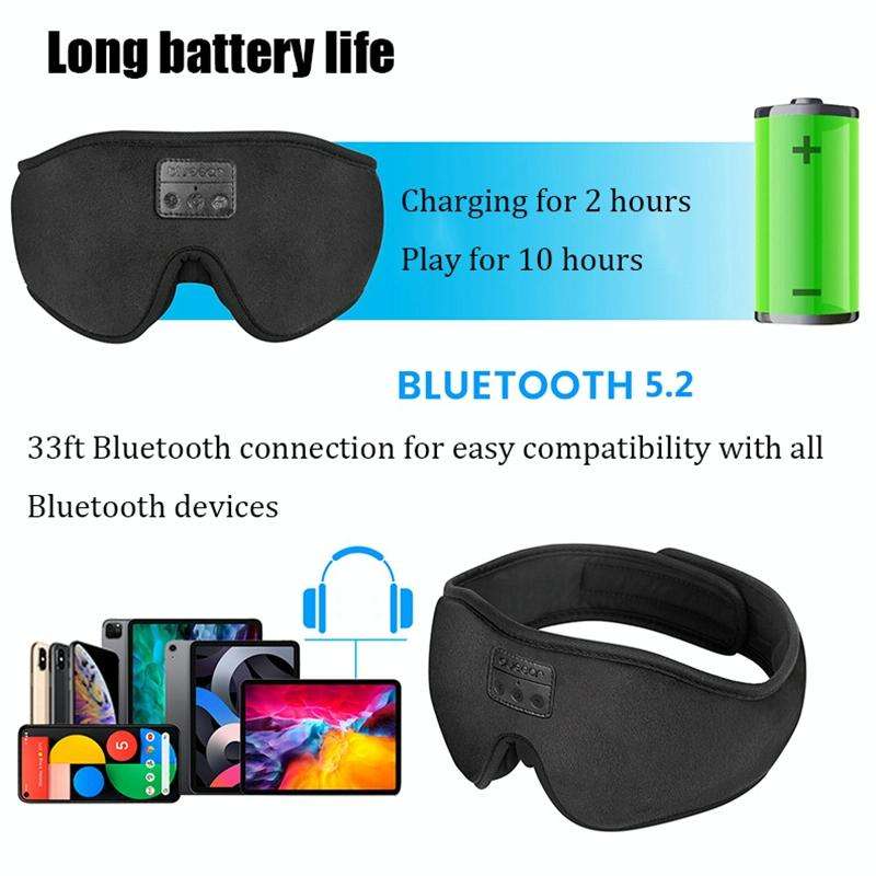 EM4 Bluetooth 5.2 Eye Mask Wireless Headphone Eye Protection for Sleep Office Lunch Break(Black)