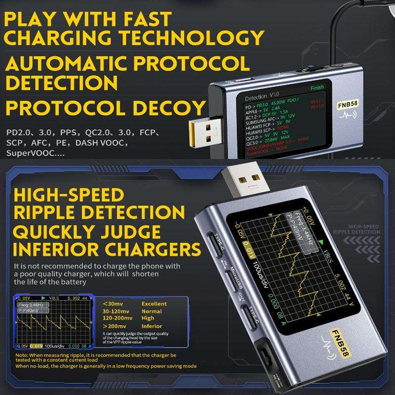 FNIRSI FNB58 USB Voltage Ammeter TYPE-C Fast Charge Power Tester, Specification: Bluetooth