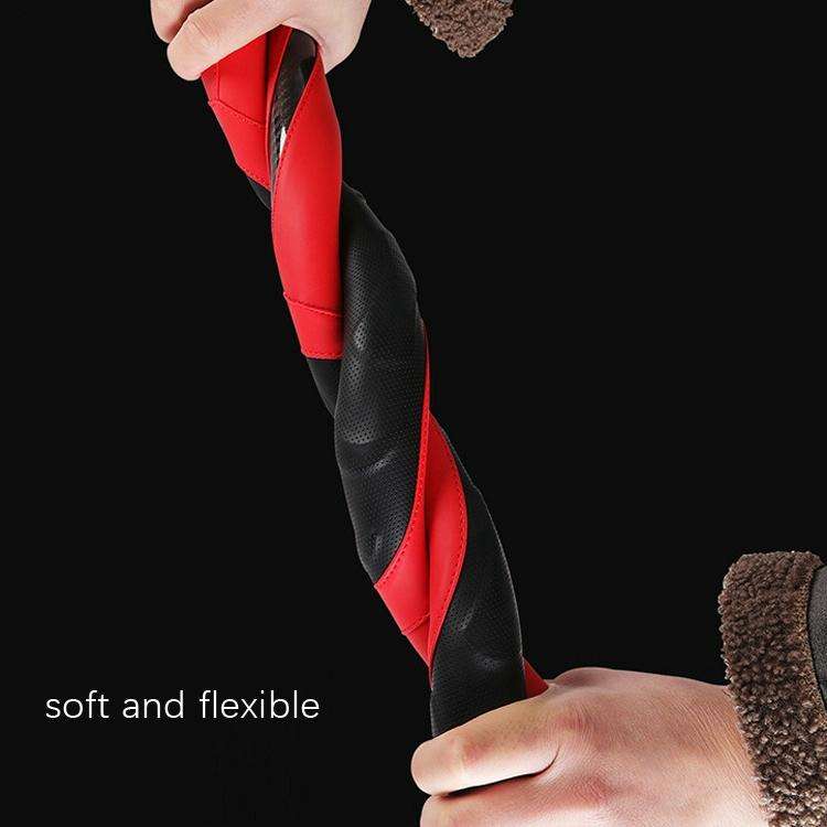 Leather Carbon Fiber Stitching Car Steering Wheel Set, Diameter: 38cm(Black Red Round)