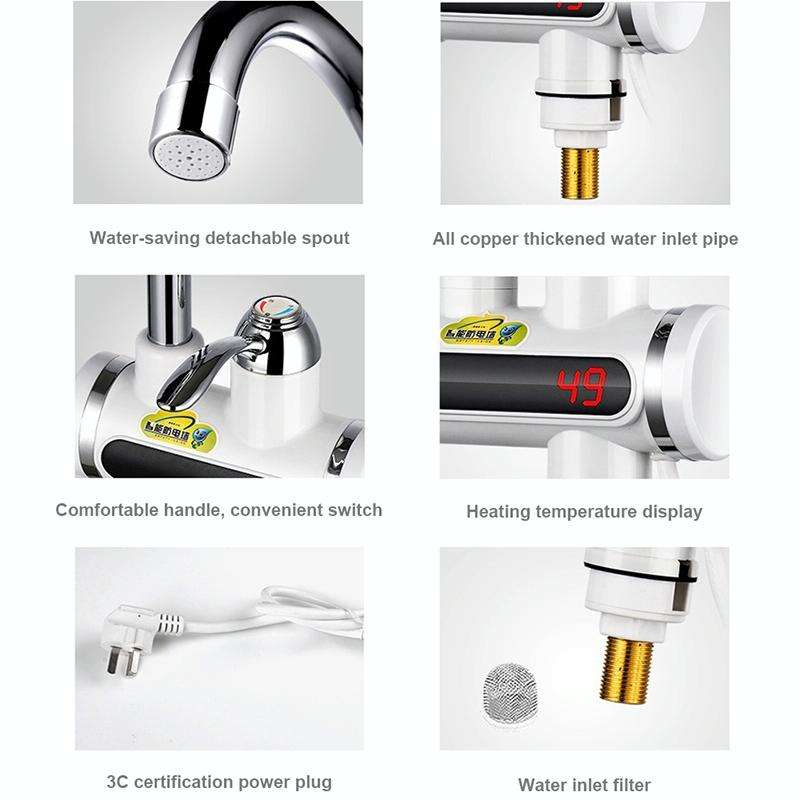 220V Kitchen Tankless Water Heater Instant Electric Faucet Electric Heater Tap with Temperature D...