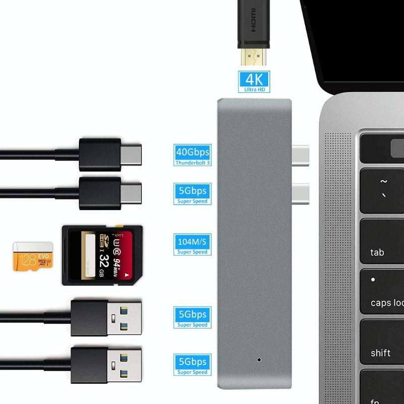 7 In 1 100W USB 3.1 To 20VPD+Card Reader Data+HUB+HDMI 4K Converter(Silver)