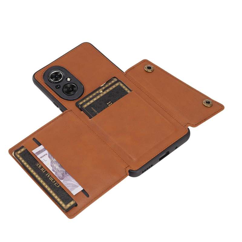 For Huawei Nova 9 SE Double Buckle PU + TPU Shockproof Magnetic Phone Case(Brown)