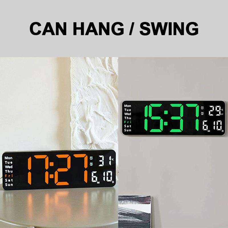 6629 13 Inch Multifunctional LED Living Room Large Screen Wall Clock(Black Shell Red Light)