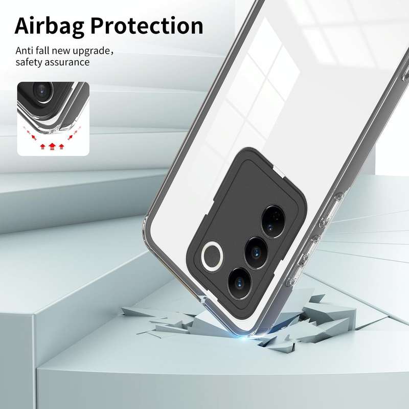 For vivo V27 3 in 1 Clear TPU Color PC Frame Phone Case(Black)
