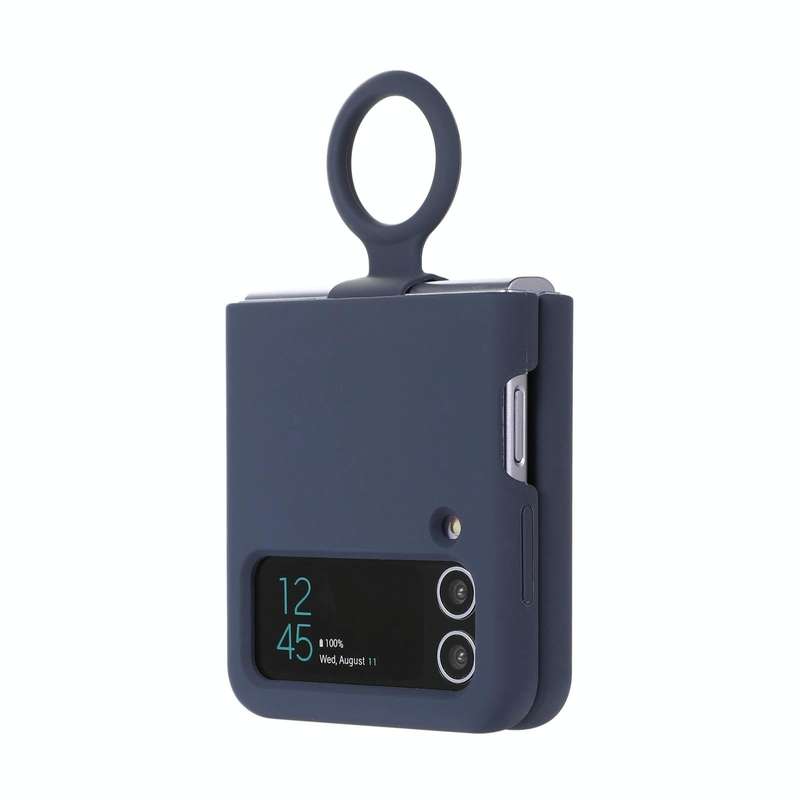 For Samsung Galaxy Flip 4 Silicone Integrated Ring Buckle Phone Case(Dark Blue)