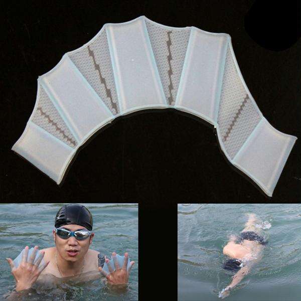 Silicone Swimming Web Fins Hand Flippers Training Gloves, L(Blue)