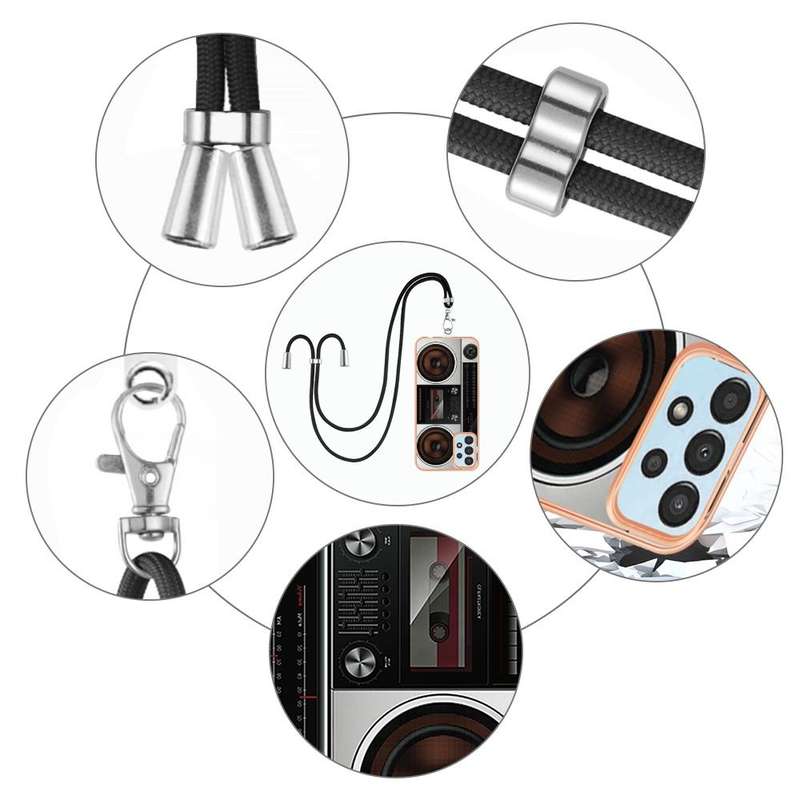 For Samsung Galaxy A54 5G Electroplating Dual-side IMD Phone Case with Lanyard(Retro Radio)