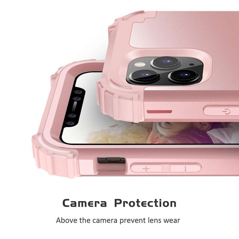 For iPhone 11 Pro Max PC+ Silicone Three-piece Anti-drop Mobile Phone Protective Back Cover(Rose ...