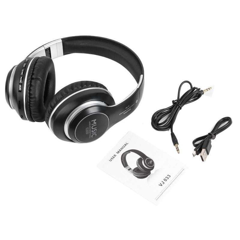 VJ033 Multi-function Upgrade Bluetooth 5.0 Headset Stereo Wireless LED Microphone FM Radio Headse...