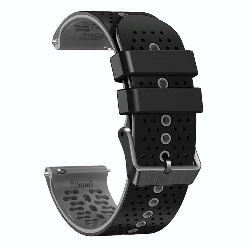 For Garmin vivoactive 4 22mm Perforated Two-Color Silicone Watch Band(Black+Grey)