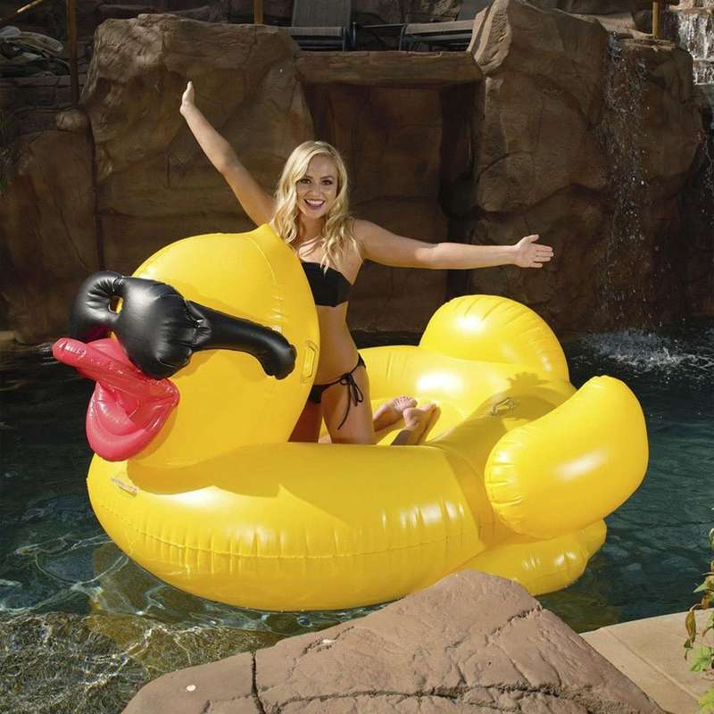 Inflatable Sunglasses Wearing Derby Duck Shaped Floating Mat Swimming Ring, Inflated Size: 180 x ...