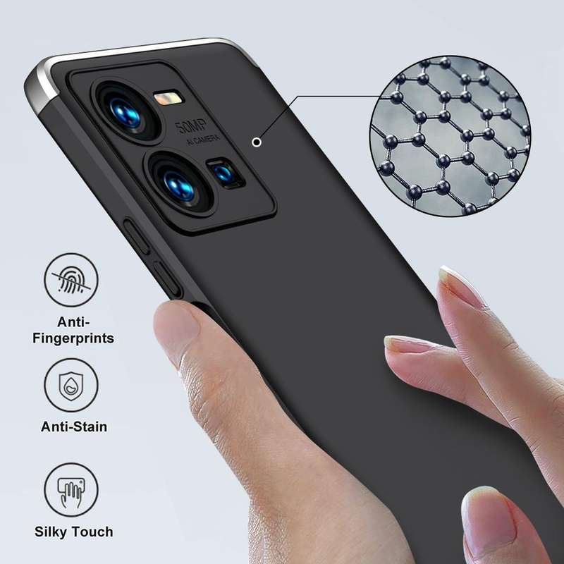 For vivo Y35 2022 GKK Three Stage Splicing Full Coverage PC Phone Case(Black Silver)