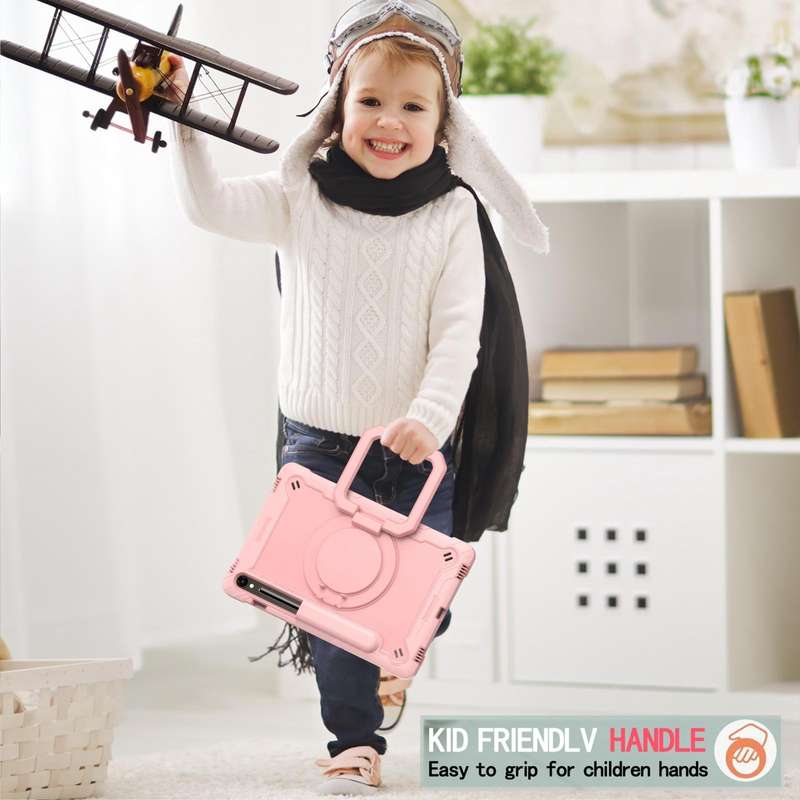 For Samsung Galaxy Tab S9 FE / S9 Handle Robot Silicone Hybrid PC Tablet Case(Rose Gold)