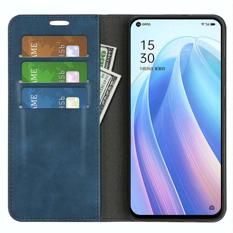 For OPPO Reno 7 5G Retro-skin Magnetic Suction Leather Phone Case(Dark Blue)