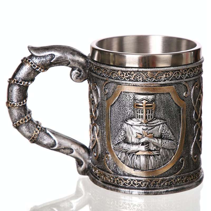 3D Viking Skull Coffee Beer Mug Skull Mug Beer Wine Drink Gift Stainless Steel Knight Decorative ...