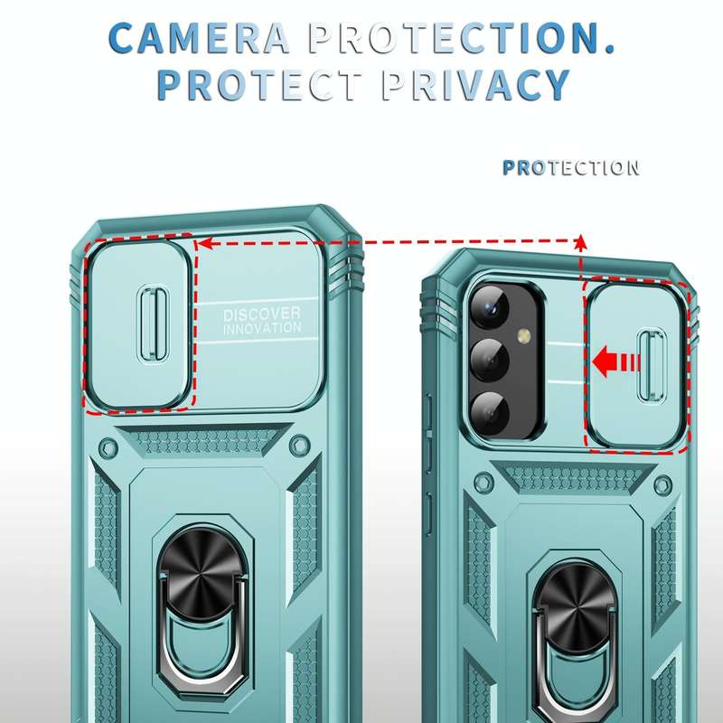 For Samsung Galaxy A34 Sliding Camshield TPU + PC Phone Case with Holder(Green)