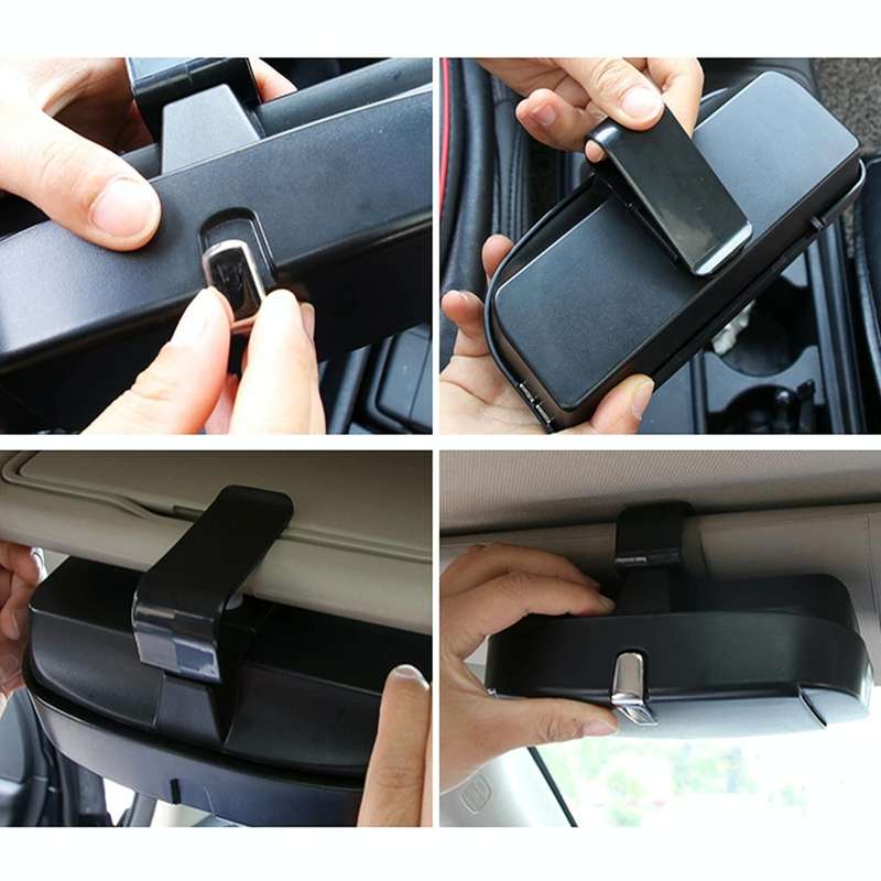 Car Multi-functional Glasses Case Sunglasses Box with Card Slot, Flat Style (Black)