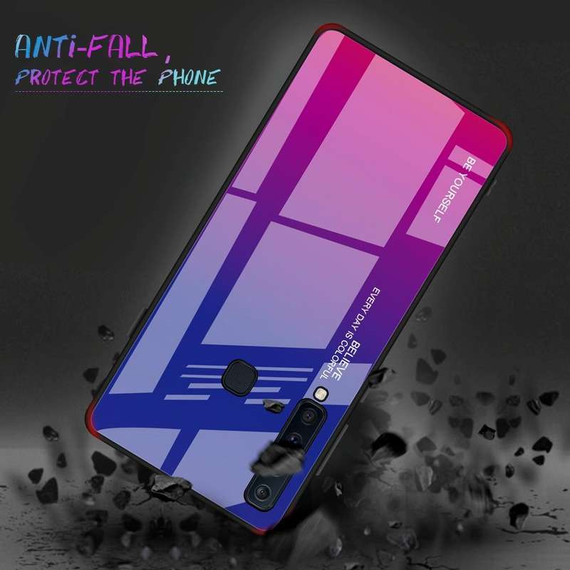 For Galaxy A9 (2018) Gradient Color Glass Case(Yellow)