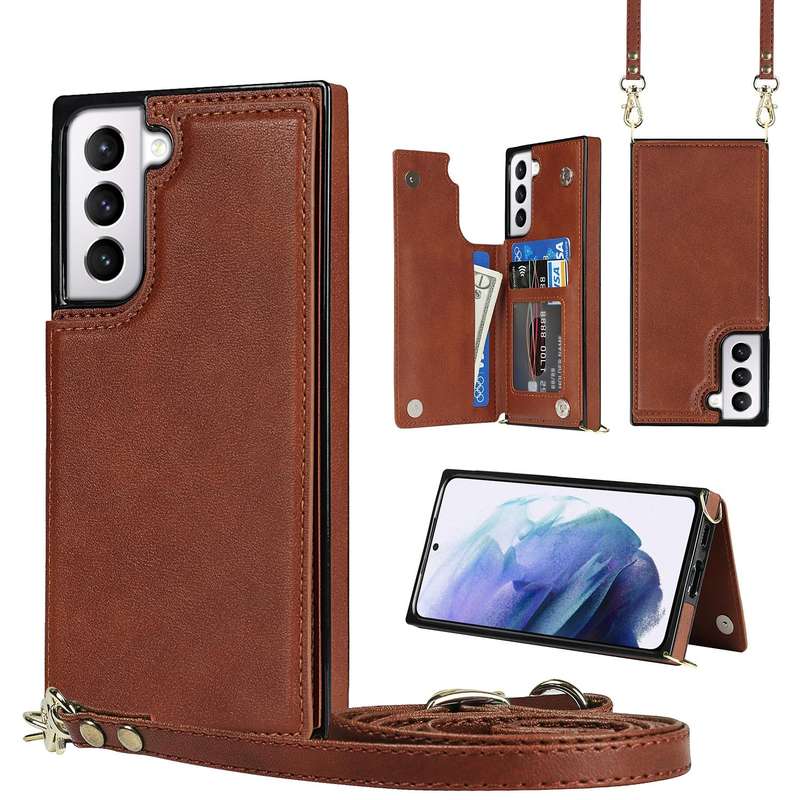 For Samsung Galaxy S21 5G Cross-body Square Double Buckle Flip Card Bag TPU+PU Case with Card Slo...
