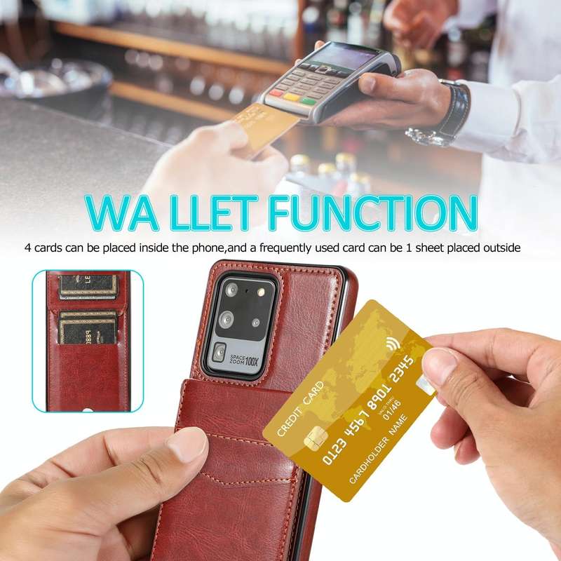 For Samsung Galaxy S20 Ultra Solid Color PC + TPU Protective Case with Holder & Card Slots(Brown)