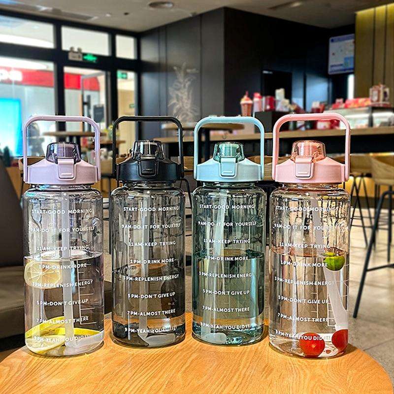 GYBL4503 2000ml Large-capacity Outdoor Sports Water Bottle with Straw, Spec: Purple+3D Stickers