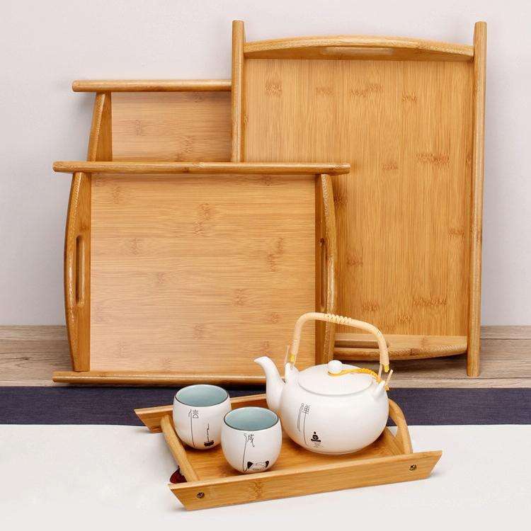 Bamboo Binaural Tea Set Tray Bread Display Tray, Size: 36.5x26.5cm