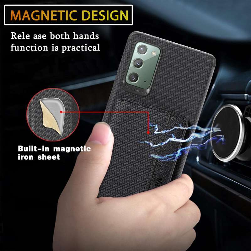 For Samsung Galaxy A71 5G Carbon Fiber Magnetic Card Bag TPU+PU Shockproof Back Cover Case with H...