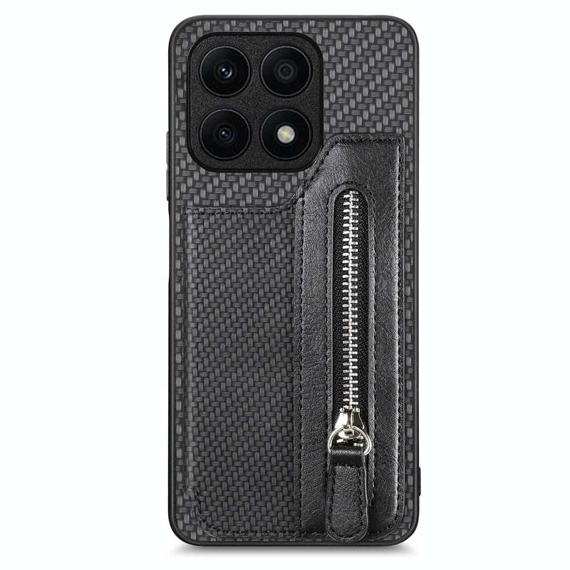 For Honor X8A Carbon Fiber Horizontal Flip Zipper Wallet Phone Case(Black)