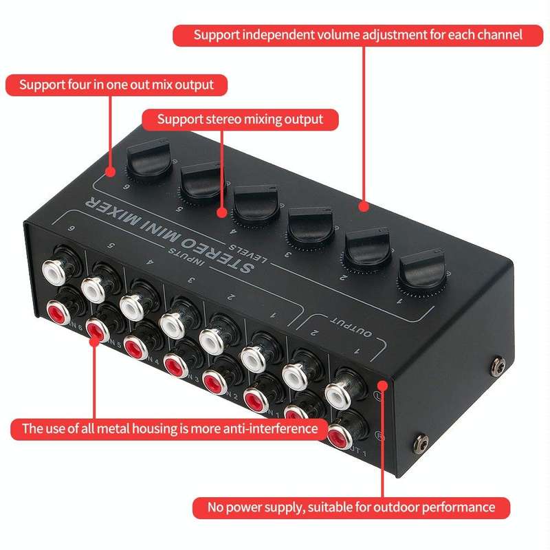 Audio Stereo Hub 6-Channel Passive Mixer Controller(CX600)