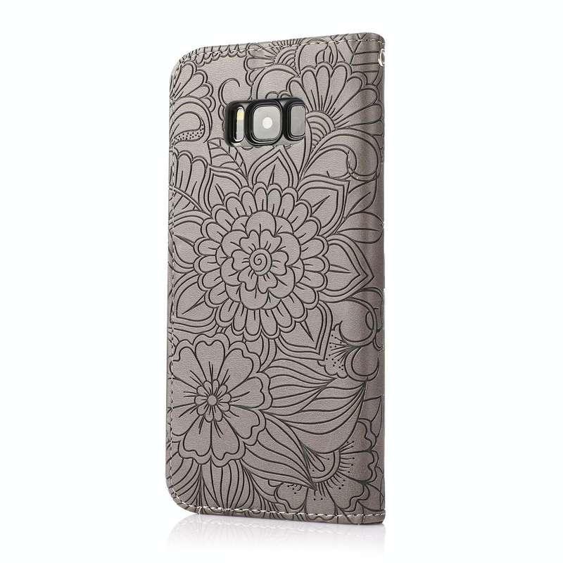 For Samsung Galaxy S8+ Skin Feel Embossed Sunflower Horizontal Flip Leather Case with Holder & Ca...