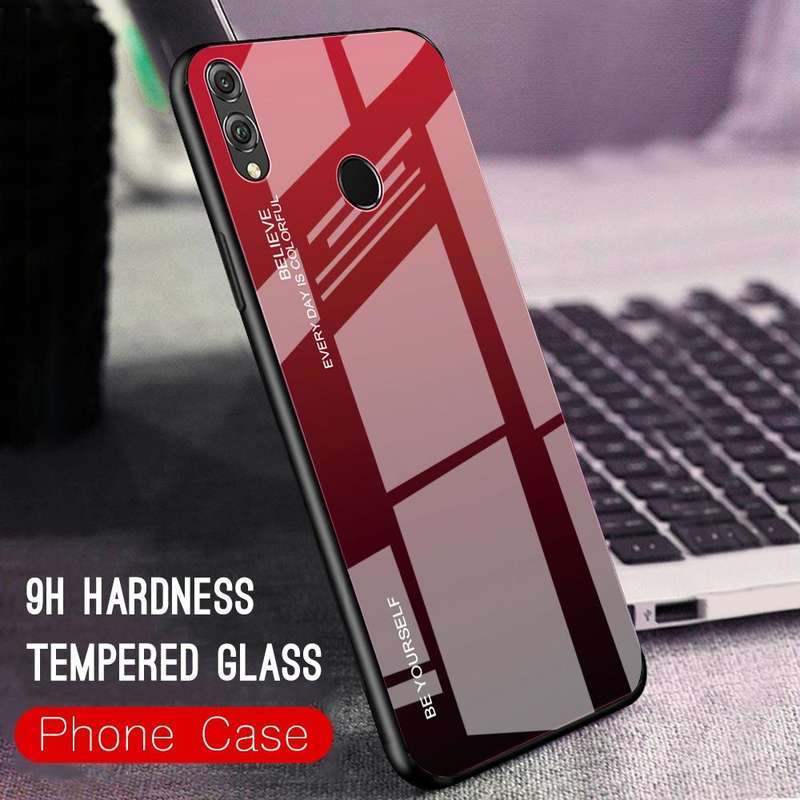 For Huawei Honor 8X Gradient Color Glass Case(Purple)