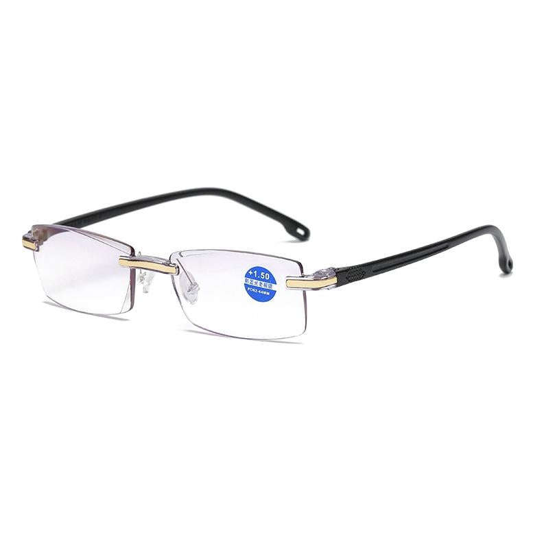 Rimless Anti Blue-ray Blue Film Lenses Presbyopic Glasses, +1.00D(Black)